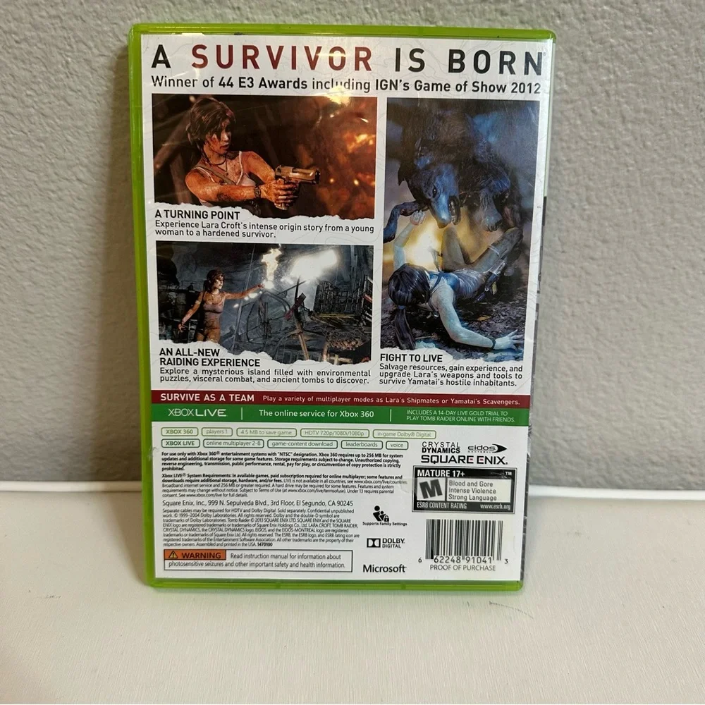 Microsoft Xbox 360 Green Tomb Raider Video Game
